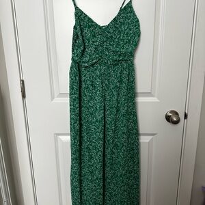 Green & White Floral Print Midi Dress